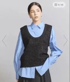 BEAUTY&YOUTH ラメニット ラウンドネック ノースリーブ ベスト