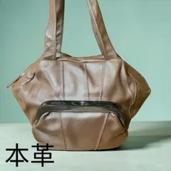 本革 がま口ダークレザーブラウン トートバッグ　美品