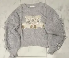 リズリサ lizlisa Twin Bears ニットトップス ブルー くまのサムネイル