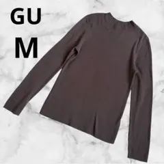 GUリブハイネックセーターニット長袖ブラウン上品 シンプル通勤Mインナーにも