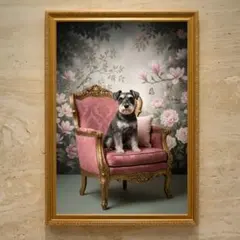 犬（ミニチュアダックスフンド）のロココ調シャビーピンク A3額装インテリア壁掛け 犬（ミニチュアダックスフンド）のロココ調シャビーピンク A3額装