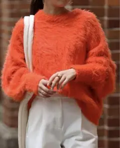 ボンジュールサガン　フェザーヤーンプルオーバーニット　オレンジ　フリーサイズ