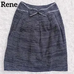 Rene ルネ　タイトスカート　膝丈　リボン　マリン　紺　日本製　36 S