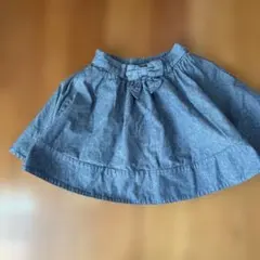 キッズ デニム風 フレアスカート リボン付きのサムネイル