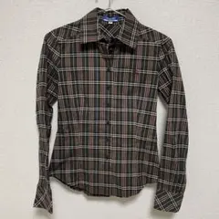 バーバリーブルーレーベル✨長袖シャツ ダークブラウン チェック 36 (S)