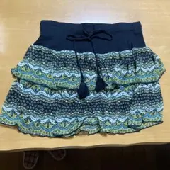 ミニスカート　オーバースカート　グリーン系　二段式　Lサイズ　裏地付き　中古品