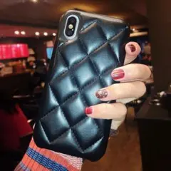 iPhoneケース iPhone13 pro レザー風 キルティング ブラック