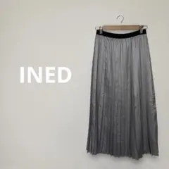 INED イネド サテン プリーツスカート ロング 9 M相当 グレー