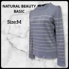 NATURAL BEAUTY BASIC ボーダーニット ブルーグレー 洗える