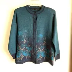 ニットカーディガン 長袖 濃いグリーン系　Lサイズ