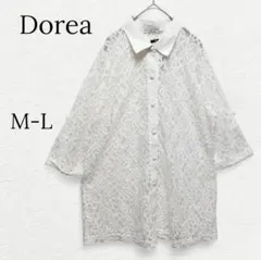 1461【ドレア】花柄レース刺繍ブラウス 7分袖 シアー フラワー 白 ＭＬ 春
