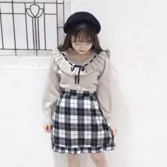 evelyn フリル付きチェック柄ミニスカート