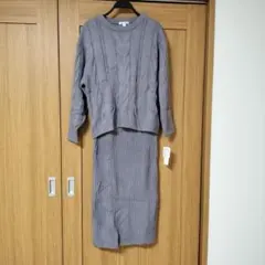 パープルグレー マタニティ　ケーブルニットワンピース