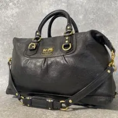 極美品○ コーチ マディソン ハンドバッグ ロゴ金具 ブラック レザー 