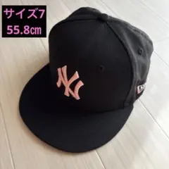 ニューエラ キャップ サイズ7 55.8センチ 黒×ピンク刺繍