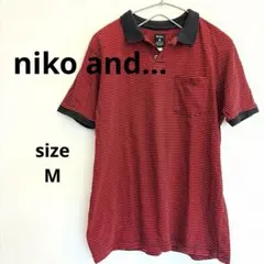 niko and... ボーダー 半袖　ポロシャツ レッド ブラック　細ボーダーのサムネイル