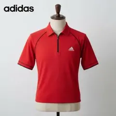 adidas CLIMACOOL ハーフジップ半袖シャツ 赤 Lサイズ