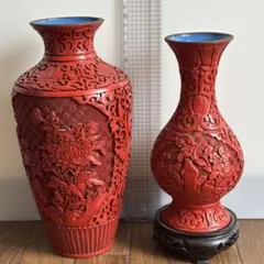 中国 剔紅 堆朱 内七宝 花文瓶 唐木台付 一對 M R5751 - メルカリ