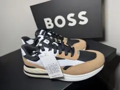BOSS メンズ スニーカー ブラック ホワイト ベージュ 新品未使用 極美品 BOSS ミックスマテリアル シグネチャーストライプ スニーカー