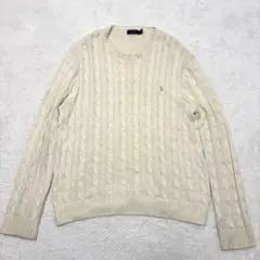 ポロラルフローレン ケーブルニット 刺繍ロゴ セーター XL ホワイト