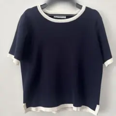 ZARA 半袖ニット Mサイズ ネイビーのサムネイル