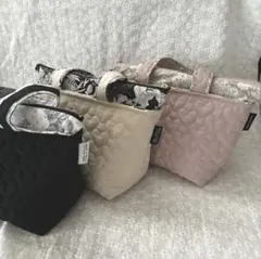 リバティ　ハートキルト　保冷ランチトートバック　ハンドメイド　アイボリー