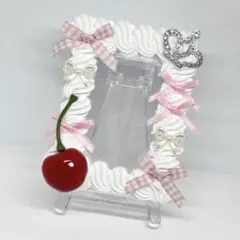 トレカケースデコホイップデコB8量産 白赤 リボン さくらんぼ スイーツ ピンク