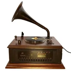 【！超メルカリ市限定価格！】アンティーク蓄音機型CDプレイヤー AM/FMラジオ