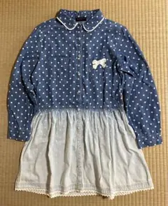 デニムワンピース チュニック ブルー水玉 長袖150