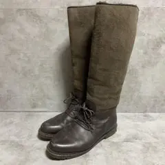 【バリー】（37）ロングブーツ スエード 裏ボア ダークブラウン レザーのサムネイル