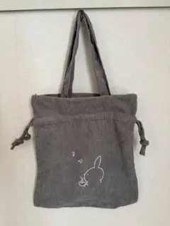 うさぎたんオリジナル　コーデュロイ巾着バッグ（ミニポーチ付き）