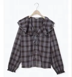 【匿名配送】Samansa Mos2 フリル襟ブラウス　ブルー