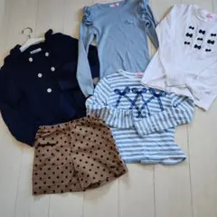 キッズ服セット ネイビー・水色・白・ドット　ファミリア