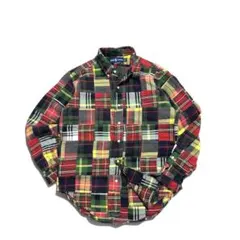 90s 00s ラルフローレン パッチワークシャツ クレイジーマドラスネルシャツ