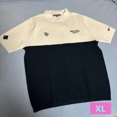 BEAMS GOLF モックネックシャツ ホワイト×ネイビー XL