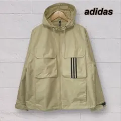 adidas フード　ベージュジャケット　ドローコード　メッシュ