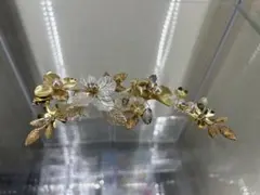 結婚式 ゴールドヘアアクセサリー／花＆葉モチーフ