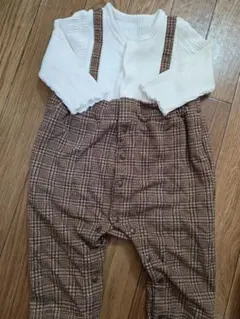 70cm ブラウン系チェックロンパース・カバーオール