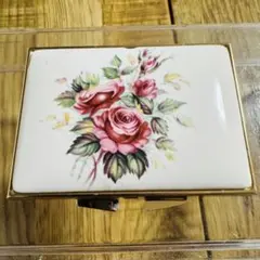 【昭和レトロ✨️】花柄 陶板風 コンパクトミラー ゴールドケース