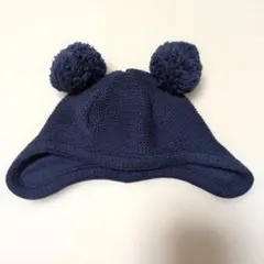 ファミリア☆ネイビー ポンポン付き ベビー帽子45-47cm