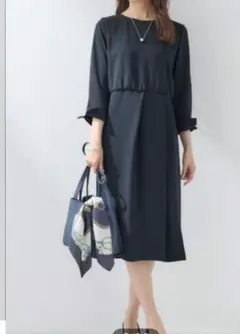 INDIVI【洗える】着る日傘ヨーク切り替えワンピース ネイビー Lサイズ