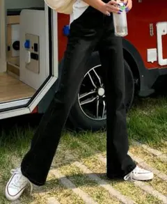 【未使用】ハイウエスト　フレアパンツ　ブラック　Мサイズ