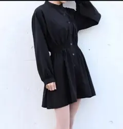 レディース　韓国　yi-mei 　ブラック　シャツワンピース　チュニック　ミニ