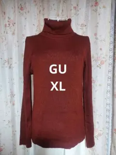 GU リブタートルネックセーター レンガ色 XL レディース