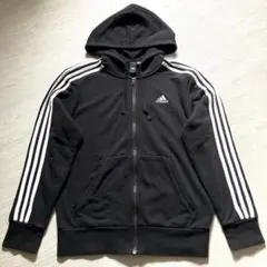 adidas フルZIPスウェットパーカー 3本ライン　黒トレーナーM
