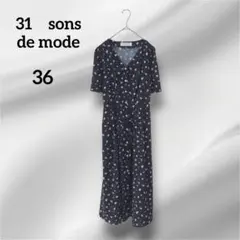 31sons de mode 半袖シャツワンピース　花柄ブラック　36