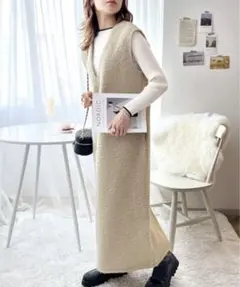 クラシカルエルフ　フェイクリングウールVネックジャンパースカート