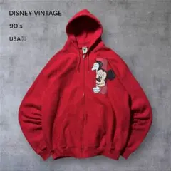 2234古着90年代USA製DISNEYビンテージミッキーフルジップフーディー赤