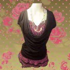 CECIL McBEE ミニワンピース 黒 ピンク ストライプ 平成 姫ギャル CECIL McBEE ミニワンピース 黒 ピンク ストライプ 平成 姫ギャル