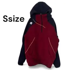 フリースパーカー ハーフジップ 切り替えデザイン ネイビー×ワイン